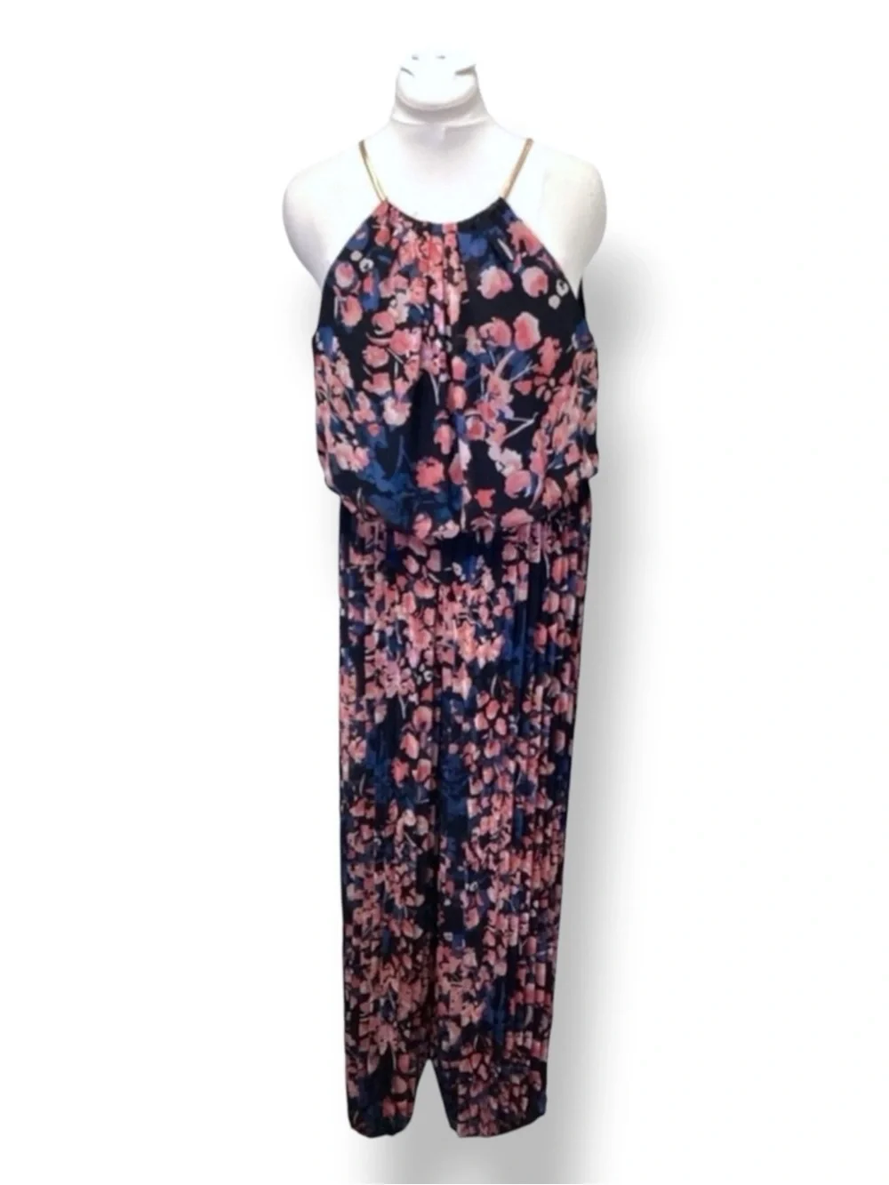 Thalia Sodi Women’s Halterneck Tricut Chain Strap Jumpsuit Floral Black XL